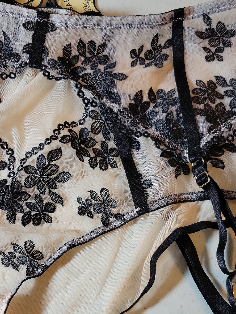 Sheer Black Floral Garter + Panty